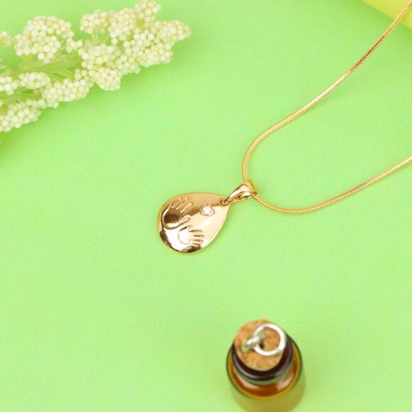 "Rose Gold Teardrop Pendant with Hand Imprint & Heart Accent Design, XPPT1382 - Picture 12 of 13